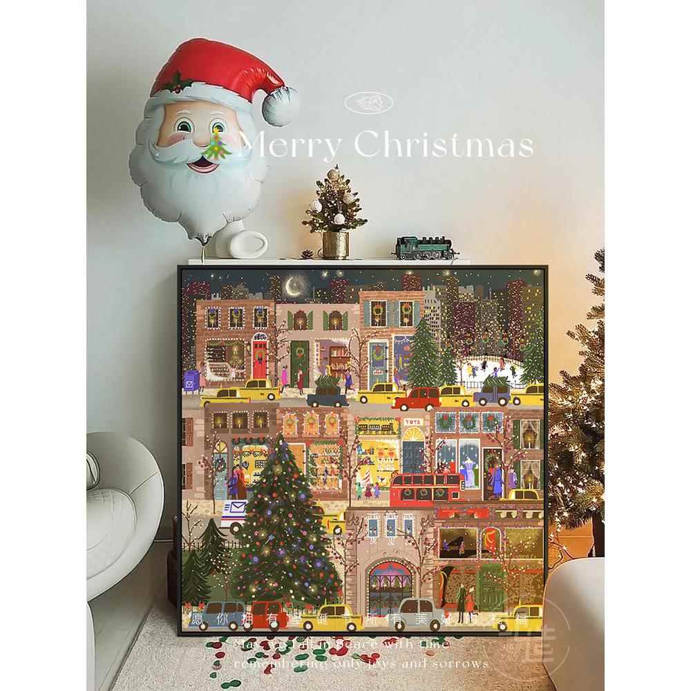 圣诞客厅背景墙装饰画小众艺术卧室房间挂画ins斗柜桌面摆画壁画