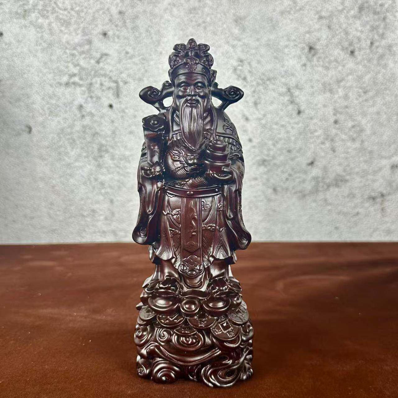 黑檀木雕财神摆件实木雕刻财神爷招财禄星木制工艺品财神到财运到