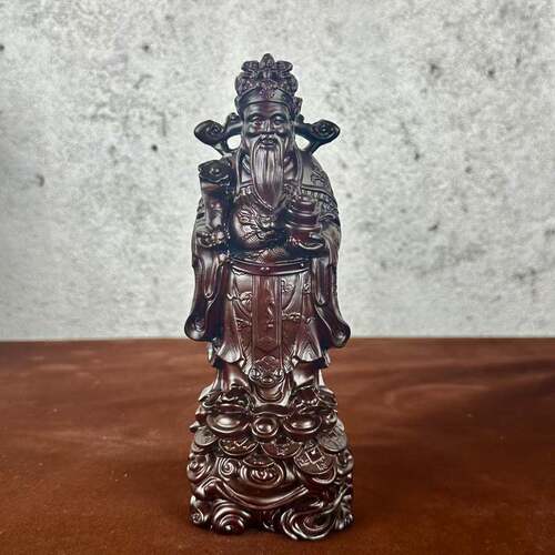 黑檀木雕财神摆件实木雕刻财神爷招财禄星木制工艺品财神到财运到