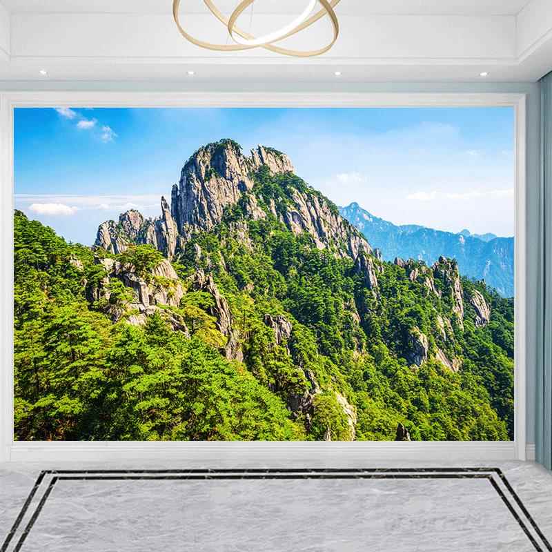 黄山聚财镇宅背有靠山无水画青山旺财旺运图电视沙发背景墙装饰画