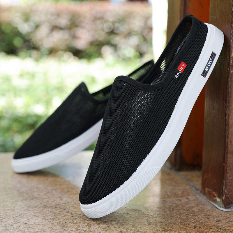 帆布鞋男夏季透气薄款懒人一脚蹬男鞋无后跟半托板鞋镂空半拖鞋男,流行男鞋,网面鞋,淘宝优惠券,粉丝福利购,淘宝优惠卷