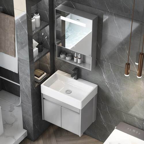 新款太空铝浴室柜化妆室洗脸盆柜组合小户型洗手盆一体陶瓷洗漱台