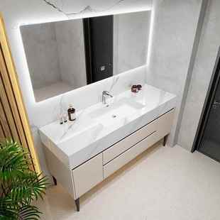 岩板无缝一体盆浴室柜组合卫生间洗手盆落地免打孔镜柜洗漱台套装