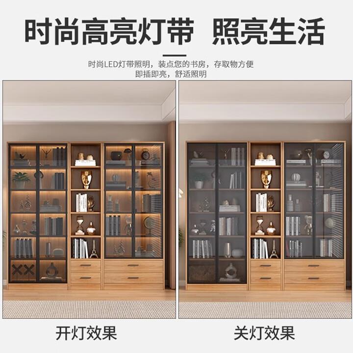简约书柜客厅一体靠墙带玻璃门柜子办公室文件柜储物柜落地柜子