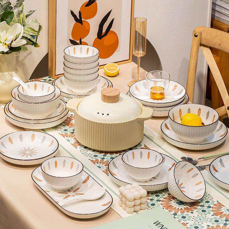 梵叶碗碟套装家用2026新款日式现代简约网红爆款餐具碗盘碗筷碗具