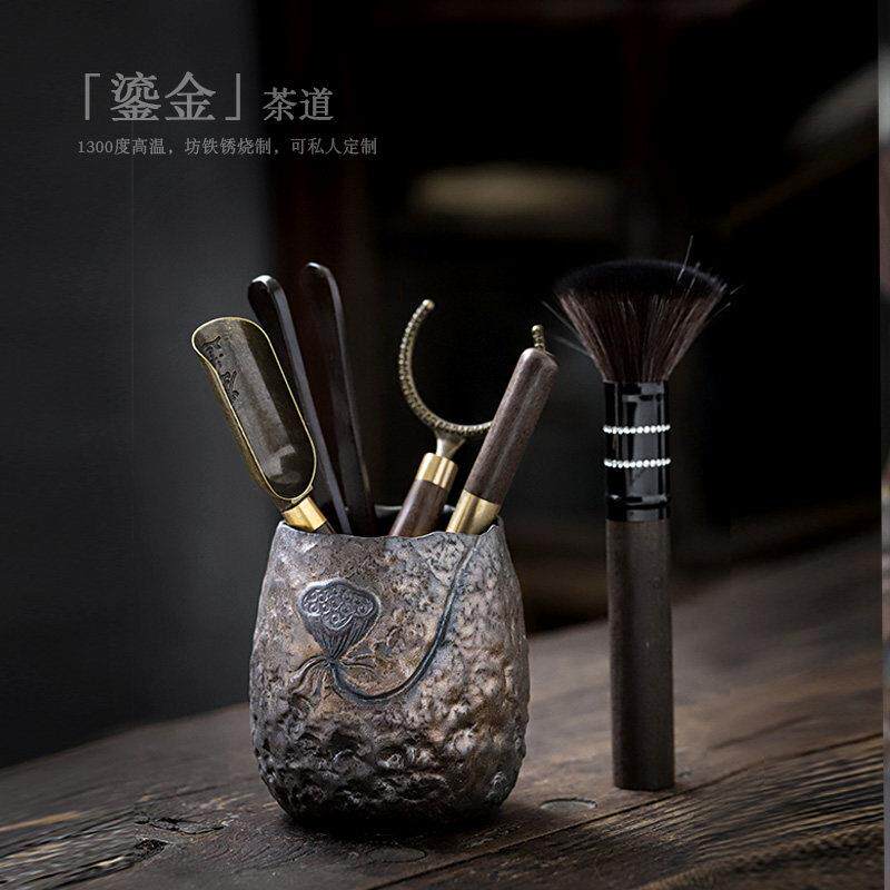 尚岩 黑檀木纹茶道六君子功夫茶具茶道配件茶夹茶勺茶针整套6君子
