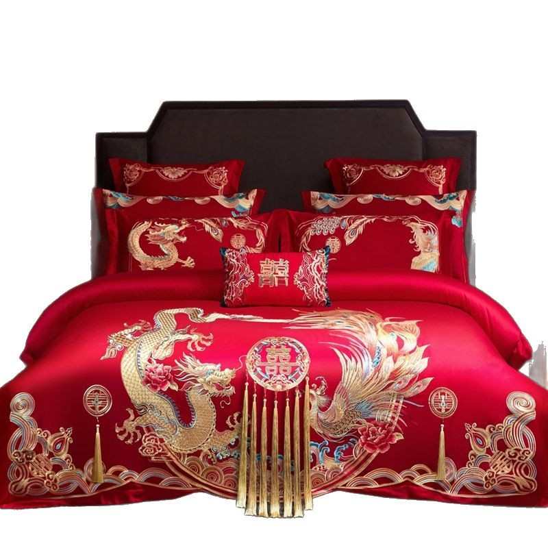 大红色床单刺绣四床婚庆款盖件套多件套可配款