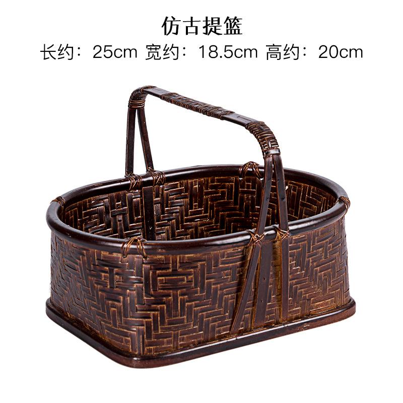 篮手工竹编篮仿古提篮具收纳盒茶日式竹RDY水果点心篮家用收纳筐