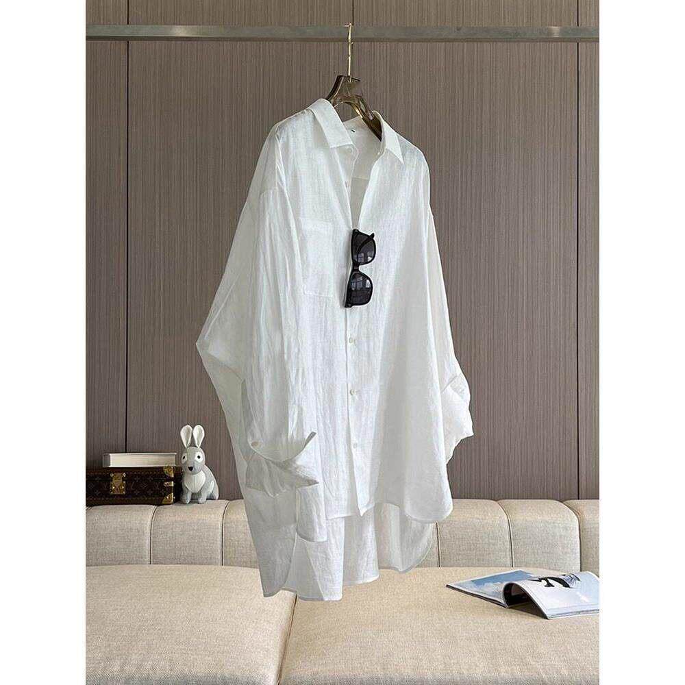 香港白色棉麻防晒衬衫女夏季宽松休闲上衣慵懒风薄款外套亚麻衬衣