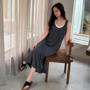 带胸垫一体睡裙女夏季莫代尔中长款连衣裙子薄款冰丝夏天孕妇睡衣