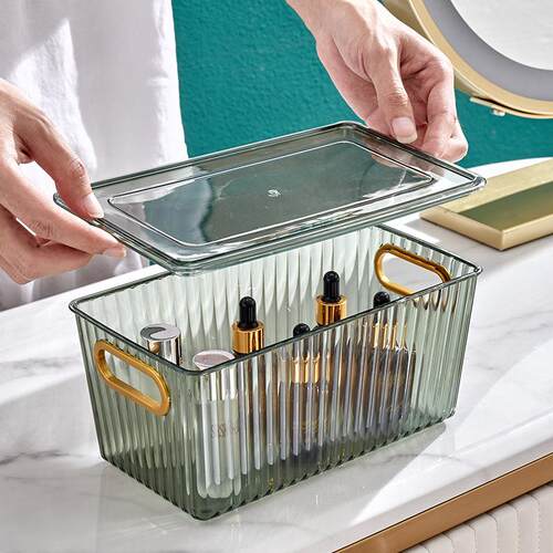 New Transparent Lidless Storage Box with Gold Rim Handles -