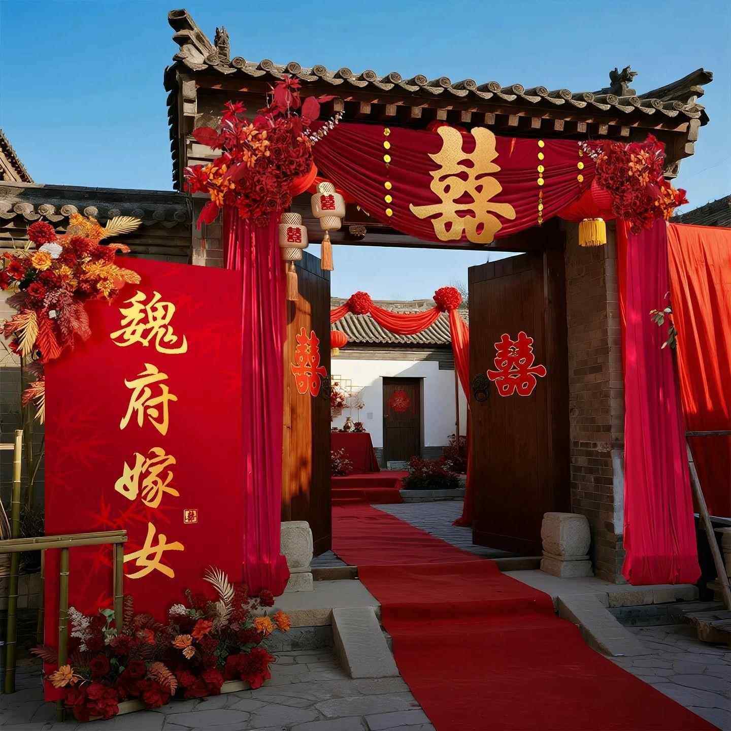 结婚庭院布置某府嫁女迎宾牌装饰农村院子大门定制KT板婚礼背景墙,节庆用品/礼品,婚房装扮用品,淘宝优惠券,粉丝福利购,淘宝优惠卷