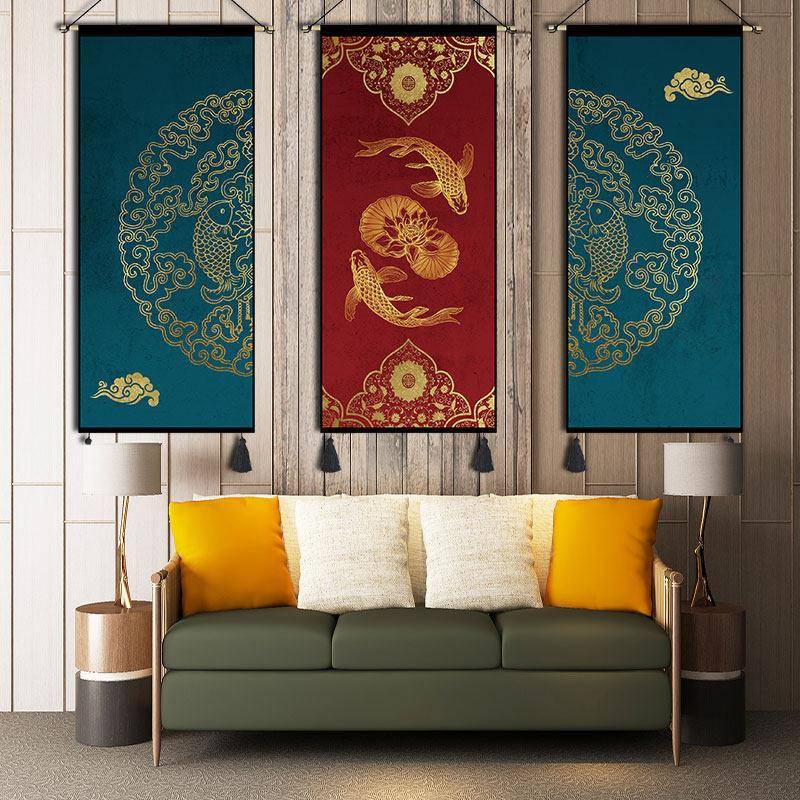 中国风太极鱼吉祥挂毯布艺客厅茶楼装饰画 画民宿前台壁画 画走廊