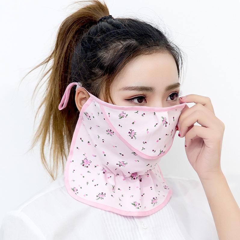 新款大号护颈透气防晒女款口罩户外骑行碎花风沙面纱开口防尘面罩