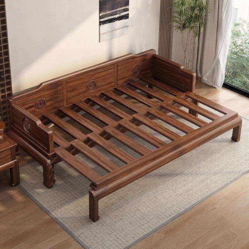 新款中式南美胡桃木实木沙发床两用多功能禅意推拉折叠伸缩罗汉床