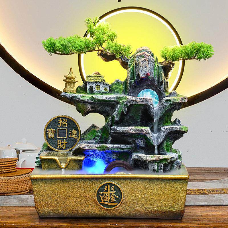 小型假山流水摆件循环水客厅门店开业招财风水轮桌面喷泉瀑布装饰
