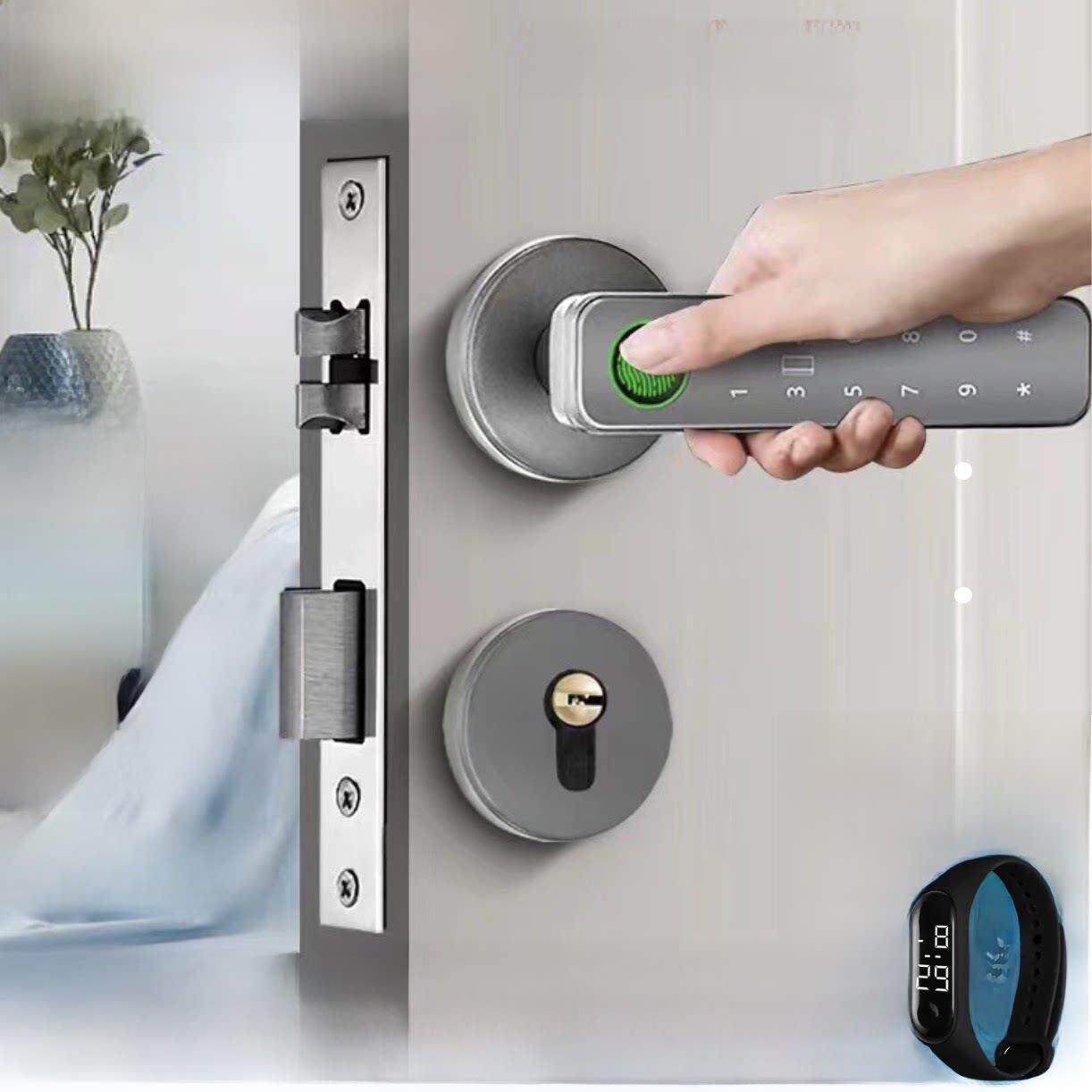 分隔室内门指纹锁家用木门智能锁办公室卧室球型拉手密码无修改孔