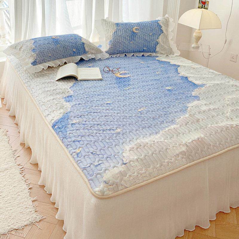 乳胶凉席三件套床裙款蕾丝公主风单床笠罩带裙边冰丝席四件套夏季