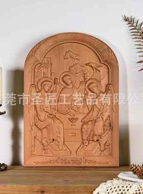圣庭三位体占圣BGW0040一像画木雕拜摆件圣父圣子圣灵木质客厅墙