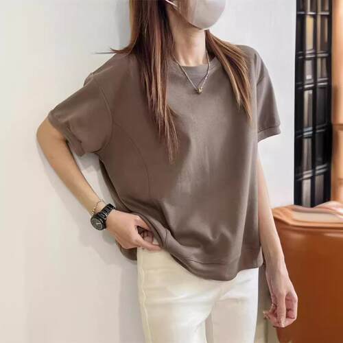 Side cut patchwork top, women's plus size short sleeved