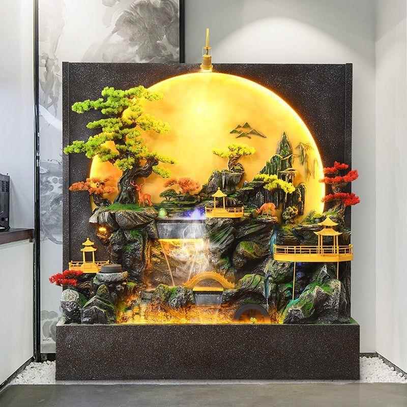 摆大水型假山流喷泉LAK玄关水幕墙水屏风客厅循环招财景观装饰落