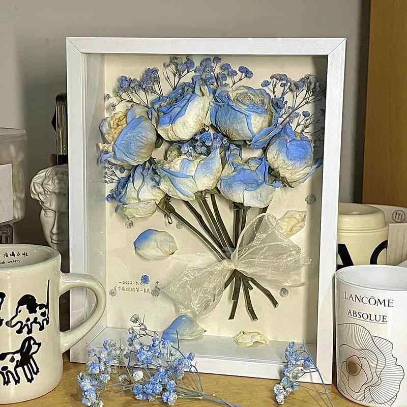 干燥花相框diy手工材料玫瑰永生花标本保存立体中空画框摆台干燥