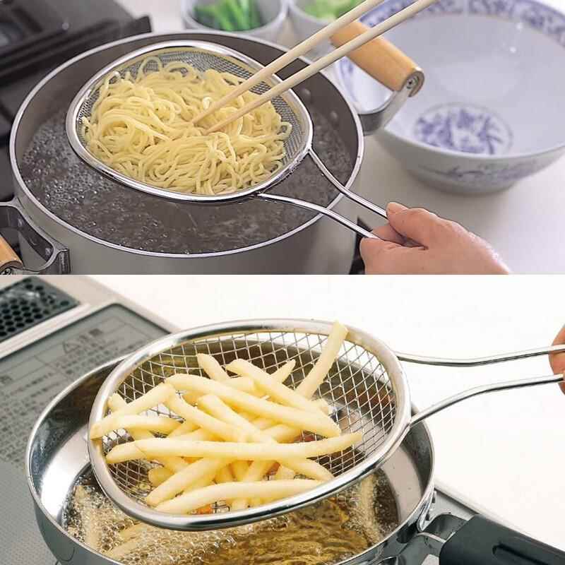 日本进口下村304不锈钢家用沥水过滤筛油炸滤网勺焯菜捞面笊篱
