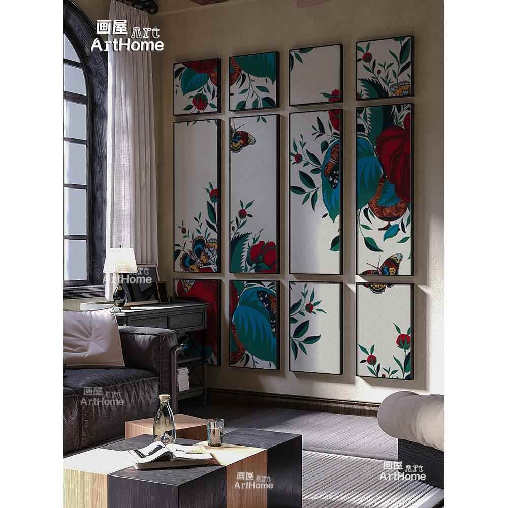 现代中古风花卉玄关装饰画法式酒店大堂复古走廊挂画玫瑰客厅画图片