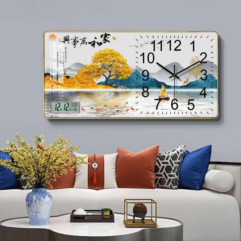 源头工厂万年历钟表客厅静音带日历温度时尚石英时钟上挂表挂墙钟