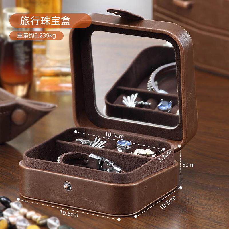 正品朵绿复古风皮家用梳妆台桌面便携式品质小饰品带镜子饰首饰收