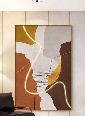 现代轻奢橙色客厅装饰画巨幅抽象玄关壁画道别墅楼梯挂画厂家