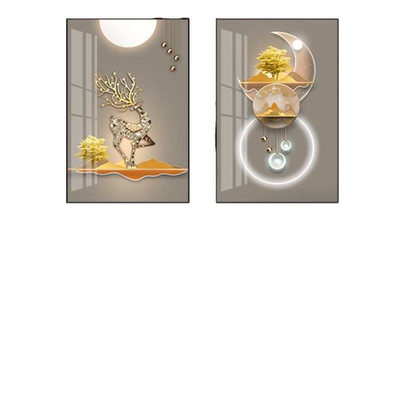 双联寓意墙鹿好挂画福饭厅餐厅装饰画创意图壁画山水背景现代简约图片