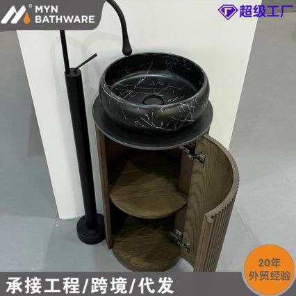 出口多层板实木条纹条纹立柱盆柜子台上盆圆柱盆