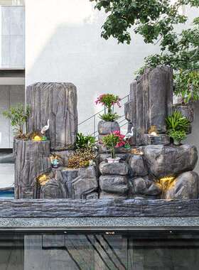 大型室内室外假山流水喷泉花园酒店瀑布鱼池庭院阳台山水景别墅