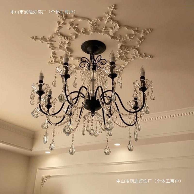 法式复古蜡烛吊灯小美式客厅灯餐厅卧室艺术田园风铁艺黑色水晶灯