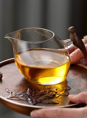 品德坊公道杯木把耐热玻璃泡茶器温茶器一套公杯茶水分离泡茶杯海