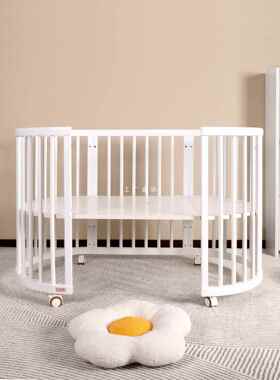 ft美宝适婴儿床圆床白色宝宝床实木床摇篮床新生儿多功能可拼接大