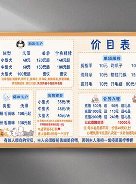 宠物店价格表猫狗店价格表展示牌价格表价格表价格表价格表