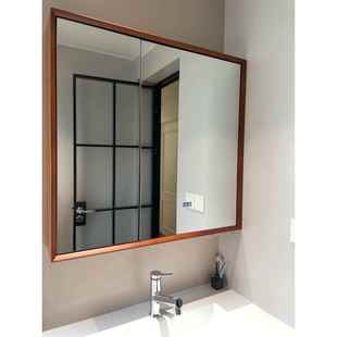 中古风实木镜柜智能卫生间浴室镜柜定制现代中式收纳柜镜箱胡桃色