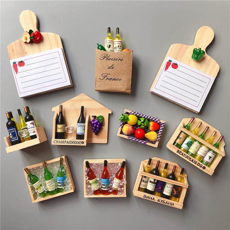 迷你食玩摆件冰箱贴家居饰品酒瓶木柜卡通篮子水果磁贴便签纸留言