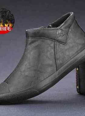 正品闪流步马丁靴秋季中帮潮新款男脚士闲皮鞋休一蹬高帮板鞋冬天