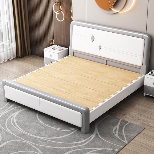 实木床现代简约白色1.8米单双人家用主卧小户型1.5米储物主卧婚床