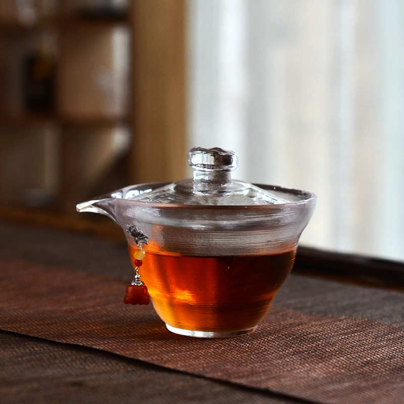 日式手工磨砂玻璃三才盖碗茶杯耐热手抓壶泡茶器功夫茶具茶壶茶道