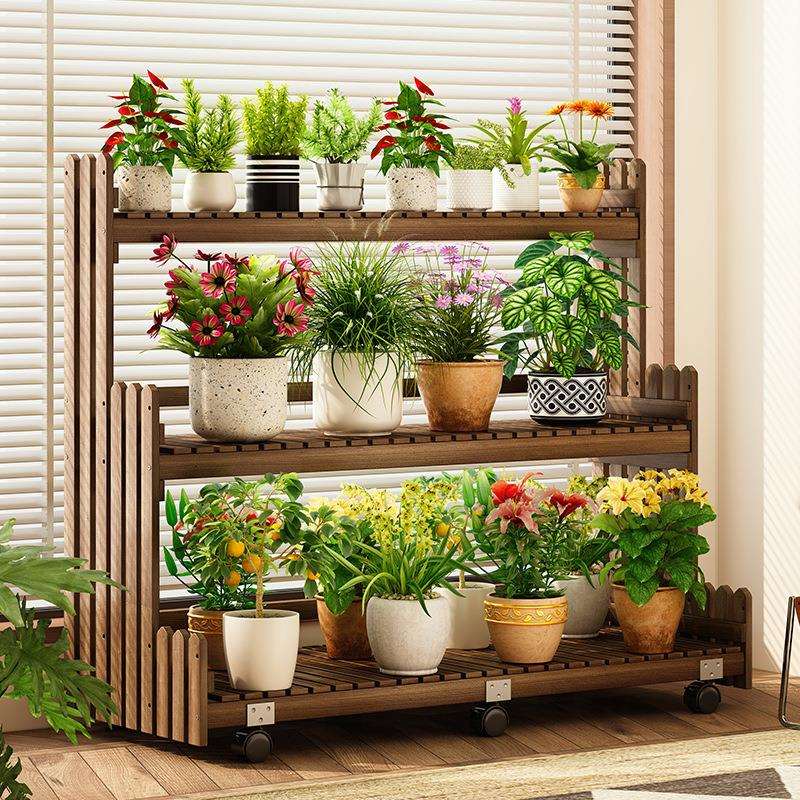 新品花架置物架阳台花架子客厅落地式实木阶梯式多层植物多肉