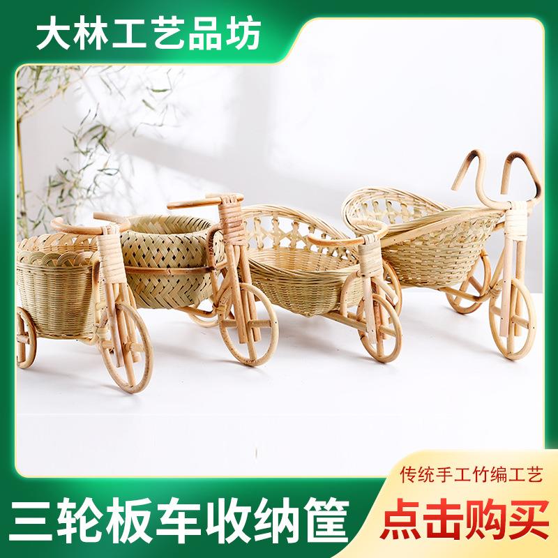 菜篮竹编竹篮工艺品竹编筐子物竹编篮子凉菜盘子三轮板车推车竹篮