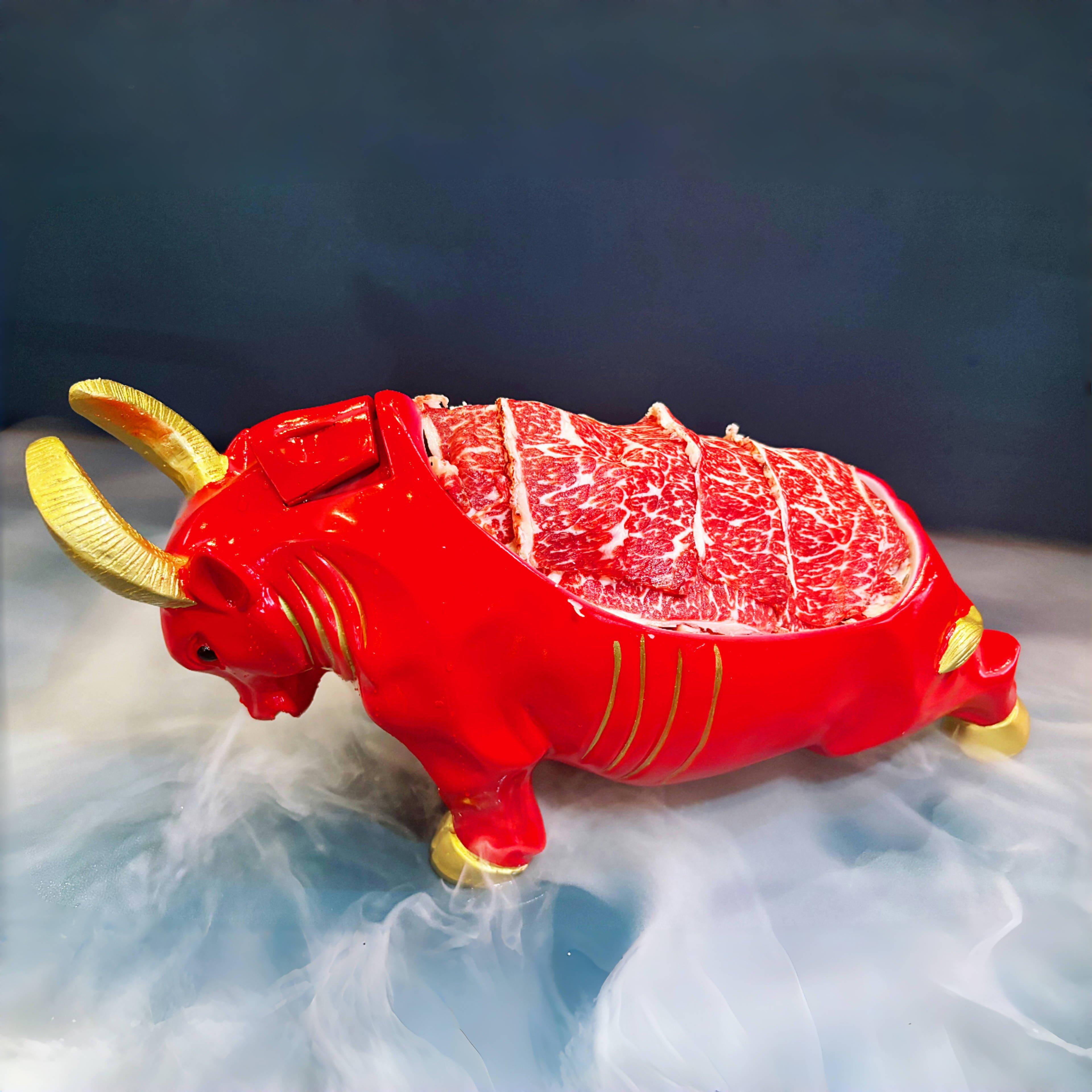 斗牛头餐具盘子肥羊肉和摆盘网红火锅店商用干冰创意大气蒙古特色