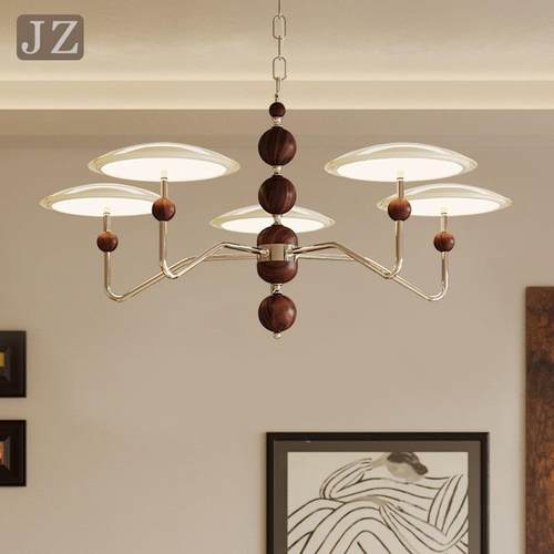 法式奶油风客厅吊灯中古星轨吊链大厅普瑞护眼主灯木纹餐厅卧室灯