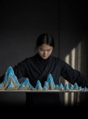 新中式创意沙盘枯山水假山造景禅意摆件会所玄关酒柜鱼缸装饰品