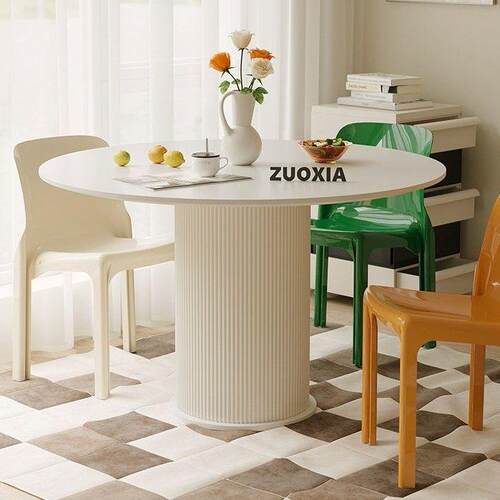 岩板圆桌现代简约白色网红小户型圆形餐桌饭桌奶油风家用吃饭桌子