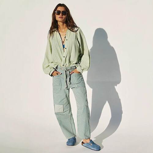 Women's Baggy Barrel Horseshoe Jeans Wide Leg Patchwork Low